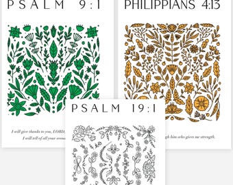 Flower Bible Verse Coloring Page, Coloring Sheets, Coloring Pages For Adults, Coloring Pages Religious study Bible Coloring Digital Download