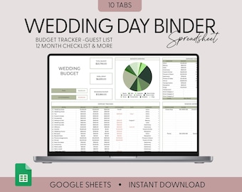 Le jour du mariage idéal, feuille de calcul de planification de mariage, feuilles de calcul Google, liste de contrôle de mariage, feuille de calcul budgétaire de mariage, calendrier des tâches à faire pour le mariage