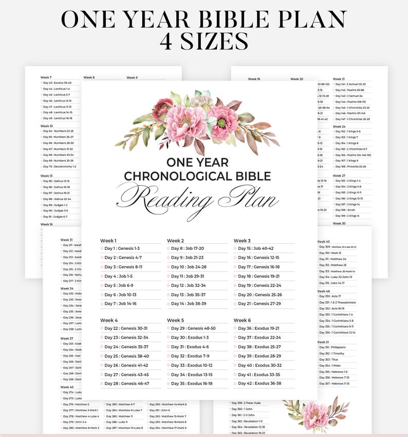 Chronological Bible Reading Plan Printable Bible Tracker One Year Bible ...
