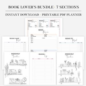 Book Reading Planner Bundle Printable, Reading Planner 2025, Reading Challenge, Book Review Log Book, Monthly Reading Journal Minimal Plan