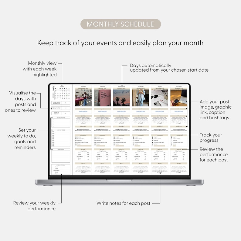 Social Media Content Calendar, Social Media Monthly Content Planner, Google Sheet Spreadsheets, Instagram, Youtube, TikTok, Facebook Tracker image 14