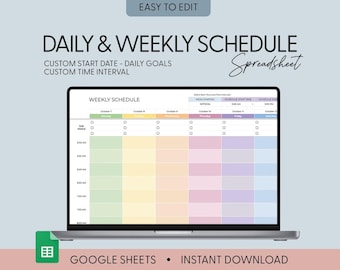Editable Planner Google Sheets Digital Planner Spreadsheet Daily Weekly Agenda Daily Weekly Calendar Digital Daily Schedule Template Plan