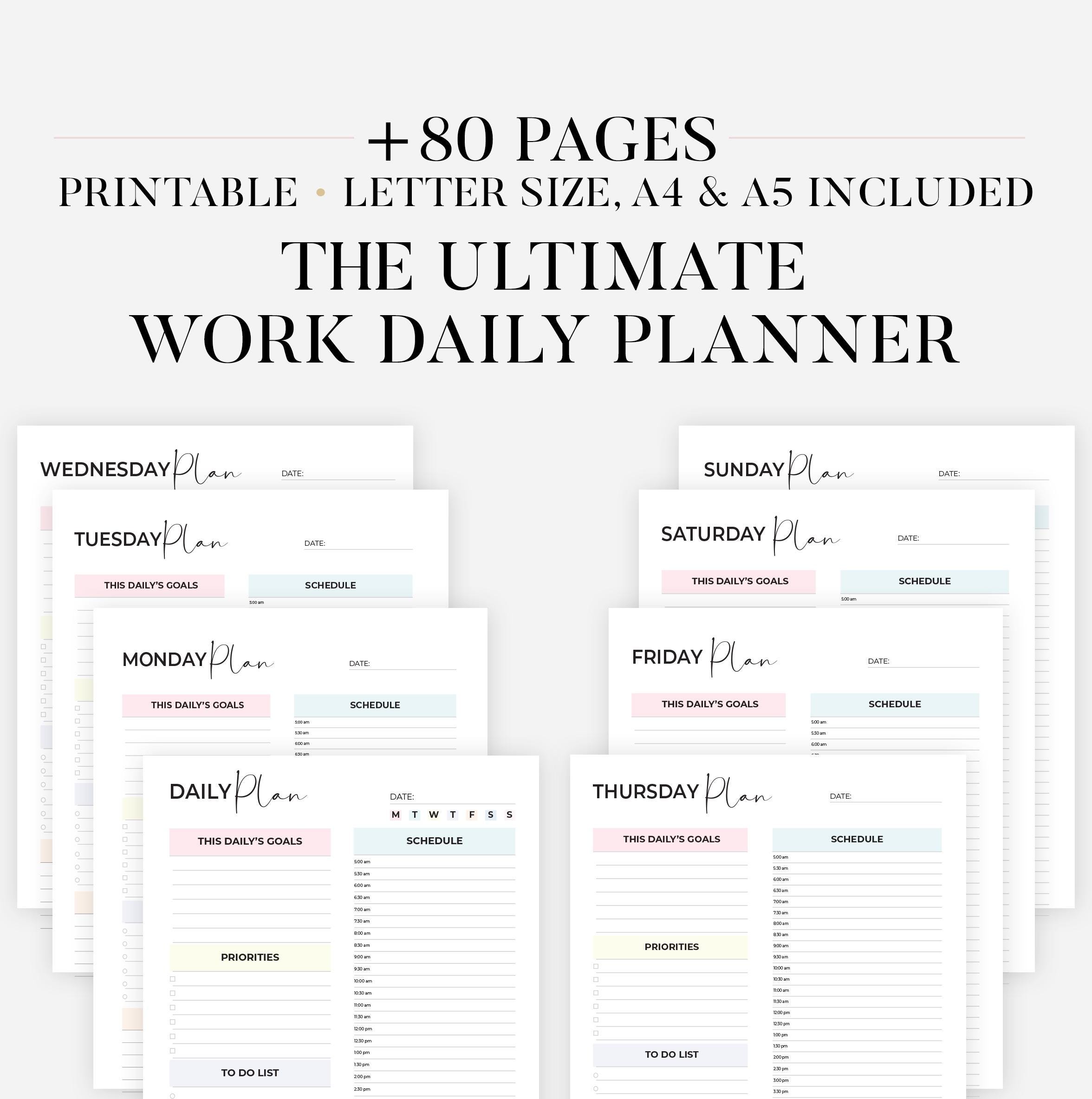 Printable Work Planner Printable Work Day Schedule Template Daily ...