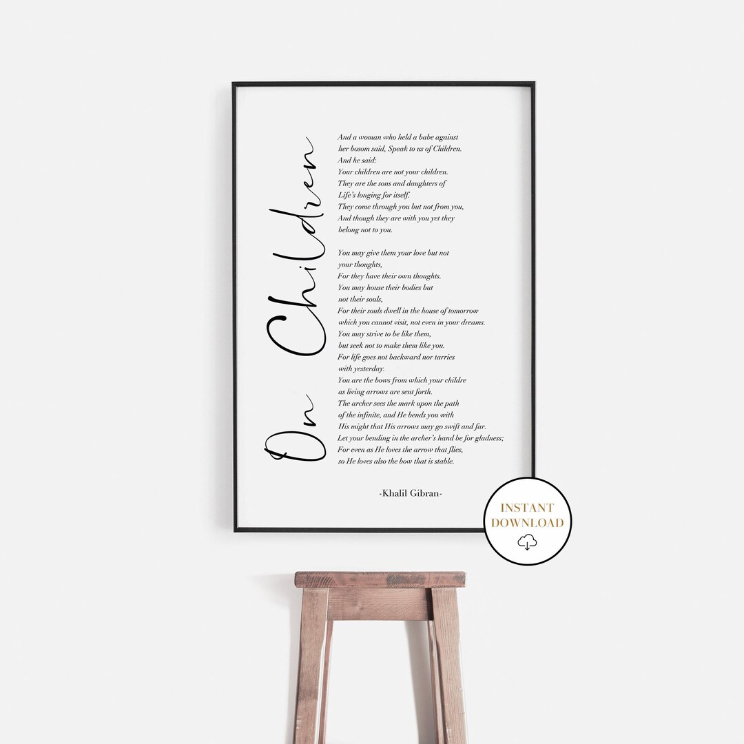 On Children, Kahlil Gibran, Printable Wall Art, Poem Prints, Nursery ...