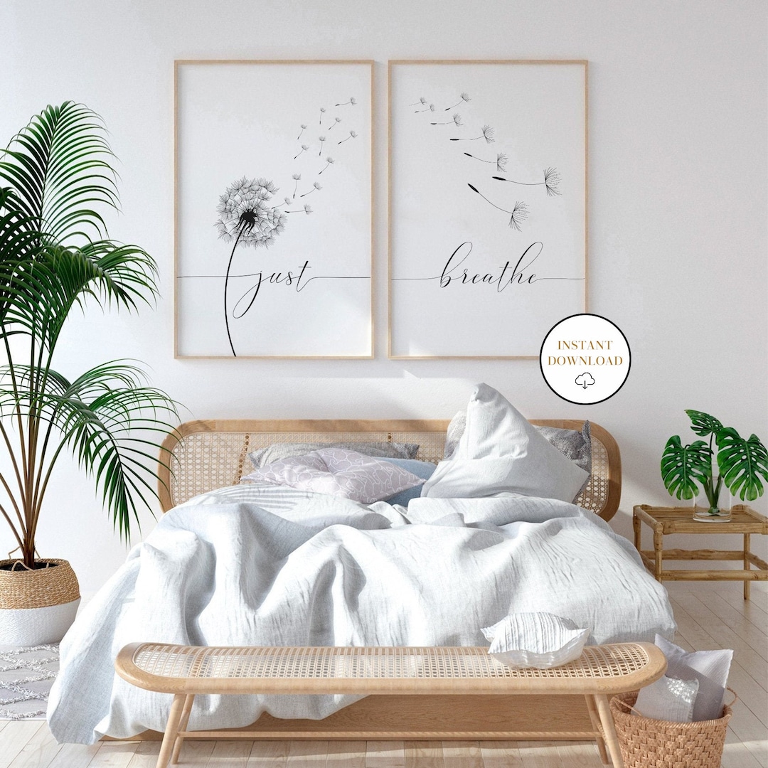Just Breathe, Printable Relax Wall Art, Bedroom Wall Art, Motivational