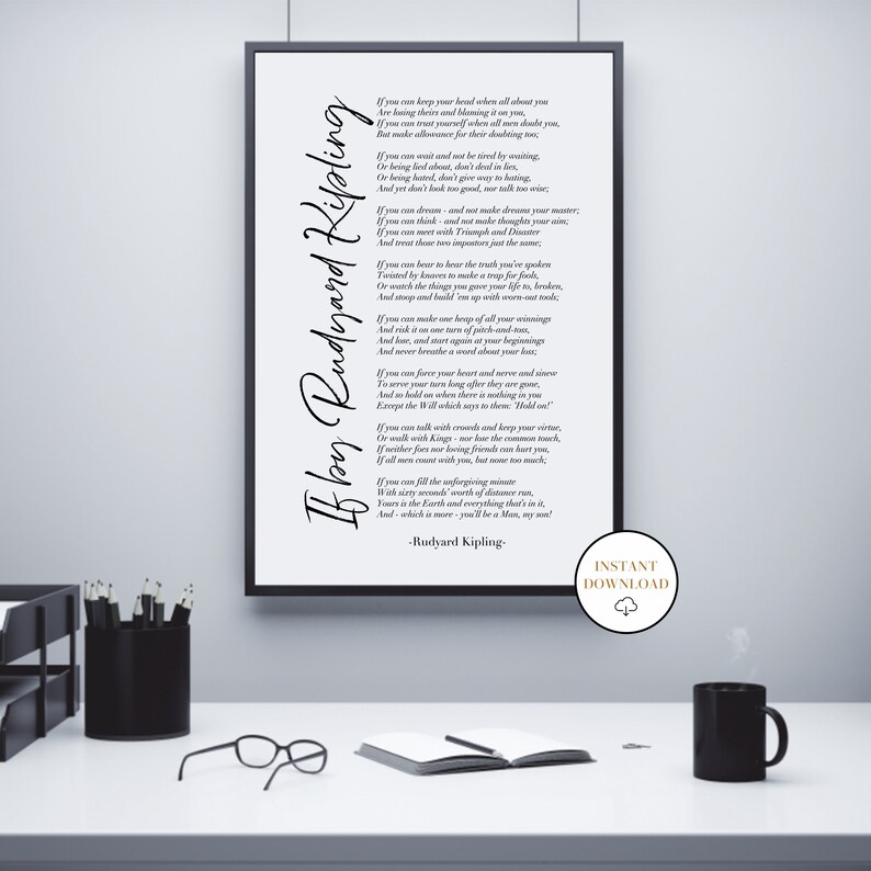 If Poem Invictus Poem and Man in the Arena, Set Of 3 Printable Inspirational Poems, Literature Prints, Home Office Decor, Student Wall Art image 7