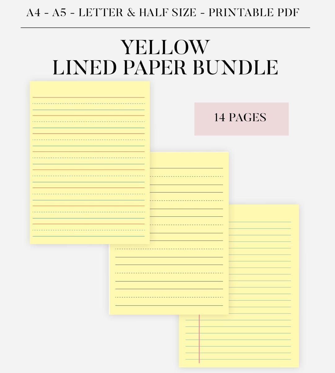 Printable Lined Paper Bundle, College and Wide Rule PDF, Dot Grid Paper ...