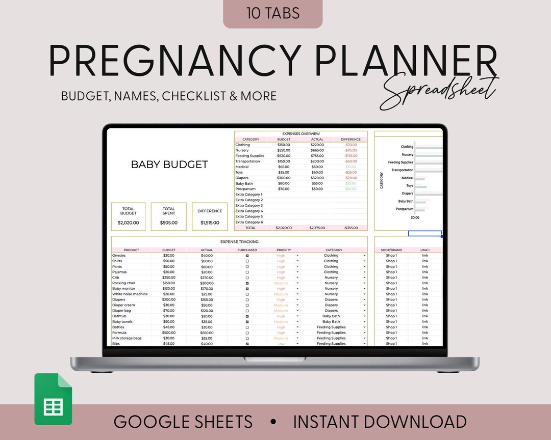 Digital Pregnancy Planner for New Mom, Hyperlinked Pregnancy Journal ...