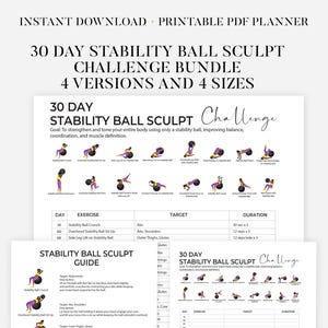 Stability Ball Workout Plan | Full Body Workout Plan | Strengthen Legs, Arms & Core | Fitness Guide + Tracker | Instant Download PDF
