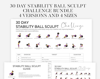 Stability Ball Workout Plan | Full Body Workout Plan | Strengthen Legs, Arms & Core | Fitness Guide + Tracker | Instant Download PDF