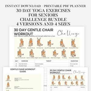 30 Day Chair Yoga For Seniors Challenge | Chair Exercise Guide I Printable Chair Workout PDF | Senior Home Workout Plan | Digital Download
