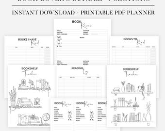 Book Reading Journal Reading Planner Bundle Book Tracker Reading Challenge Book Reading Log Book Review Monthly Yearly PRINTABLE Digital