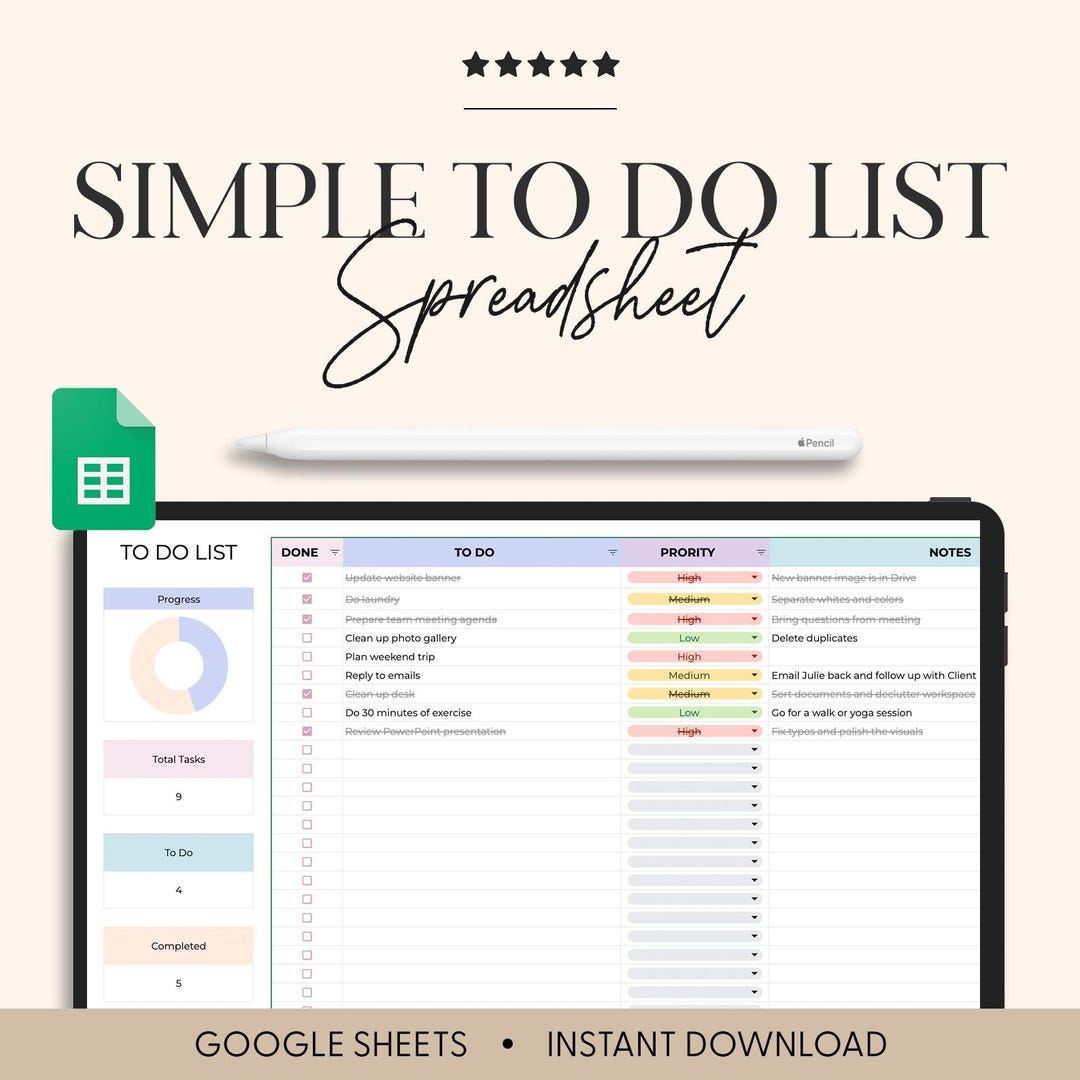To-do List Google Sheets Template, Simple Task Tracker, Digital to Do ...