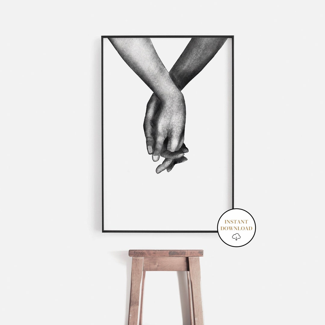 Holding Hands Printable Wall Art, Holding Hands Print, Black and White
