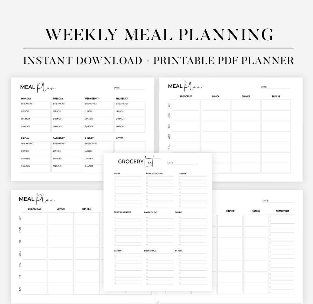 Weekly Meal Planning Printable Landscape, 7 Day Menu Planner, Meal Prep ...