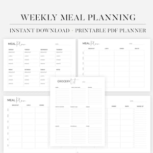 Weekly Meal Planning Printable Landscape, 7 Day Menu Planner, Meal Prep Planner, Food Planner, Health & Fitness, A4/A5/US Letter/Half Size