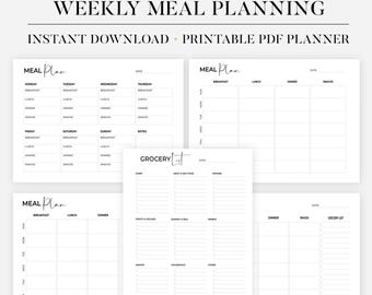 Weekly Meal Planning Printable Landscape, 7 Day Menu Planner, Meal Prep Planner, Food Planner, Health & Fitness, A4/A5/US Letter/Half Size