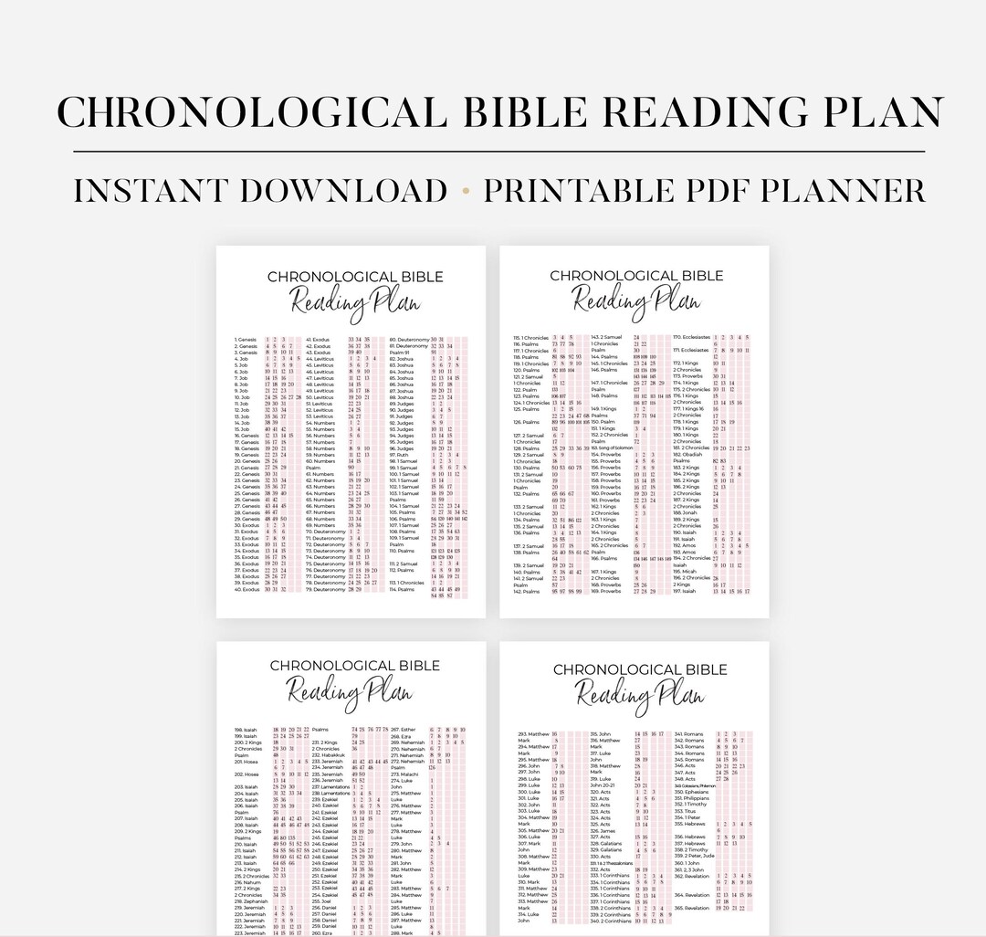 Chronological Bible Reading Plan Printable Bible Tracker One Year Bible ...