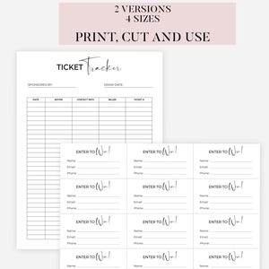 Raffle Prize, Printable Raffle Ticket, Drawing slips, Raffle Ticket Form, Giveaway Ticket, Enter To Win, Ticket Template, Fundraiser Entry