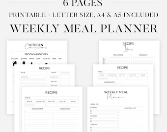 Meal Planning, Recipe Book Template Printable, Blank Recipe Page, Cook Book Journal, Recipe Card, Recipe Planner, A4/A5, Instant Download
