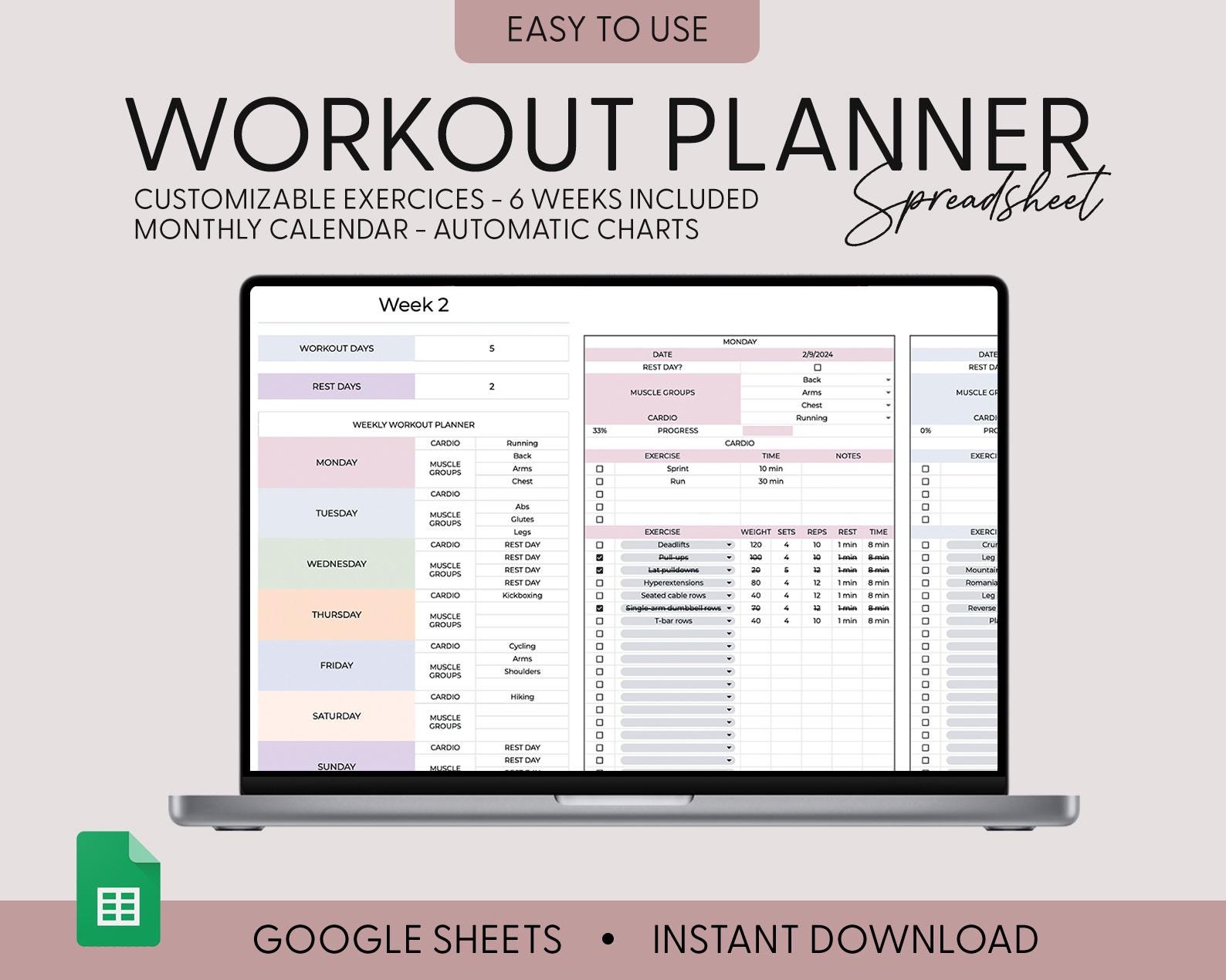 Workout Routine Spreadsheet Workout Planner Spreadsheet, Google Sheets, Daily, Weekly, Fitness ...