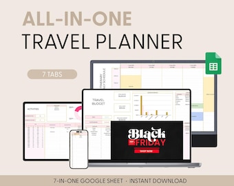 BLACK FRIDAY Travel Planner Google Sheets Excel Template Holiday Organizer Travel Budget Spreadsheet Travel Itinerary Vacation Plan Family