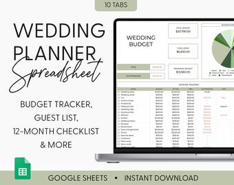 Digitale spreadsheet voor bruiloftplanner, Google-spreadsheet voor budget bruiloftplanning, sjabloon voor bruiloftchecklist, trackersjabloon Bruiloft Alles-in-één lijst