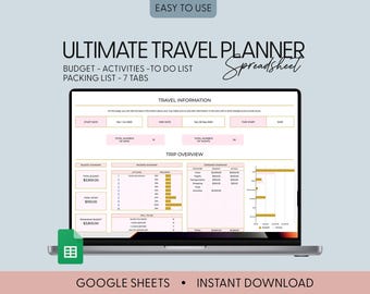 Travel Planner Google Sheets Excel Template Holiday Organizer Travel Budget Spreadsheet Travel Itinerary Vacation Plan Family Packing List