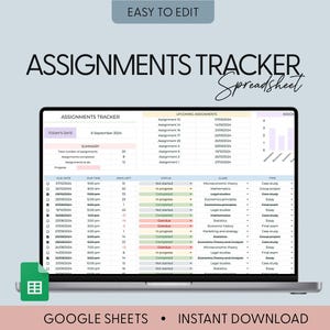 Student Planner & Assignment Tracker Google Sheets Excel College Spreadsheet Class Timetable Academic Planner Template Assignment Tracking