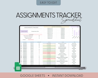 Student Planner & Assignment Tracker Google Sheets Excel College Spreadsheet Class Timetable Academic Planner Template Assignment Tracking