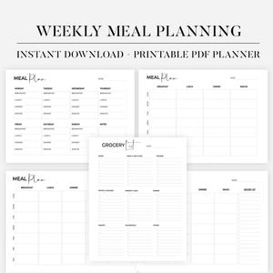 Printable Weekly Meal Planner Landscape and Grocery List, Food Diary, Meal Tracker, Food Journal, Meal Prep Planner, Menu, A4/A5/Letter/Half