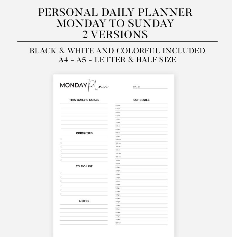 Printable Work Planner Printable Work Day Schedule Template Daily ...