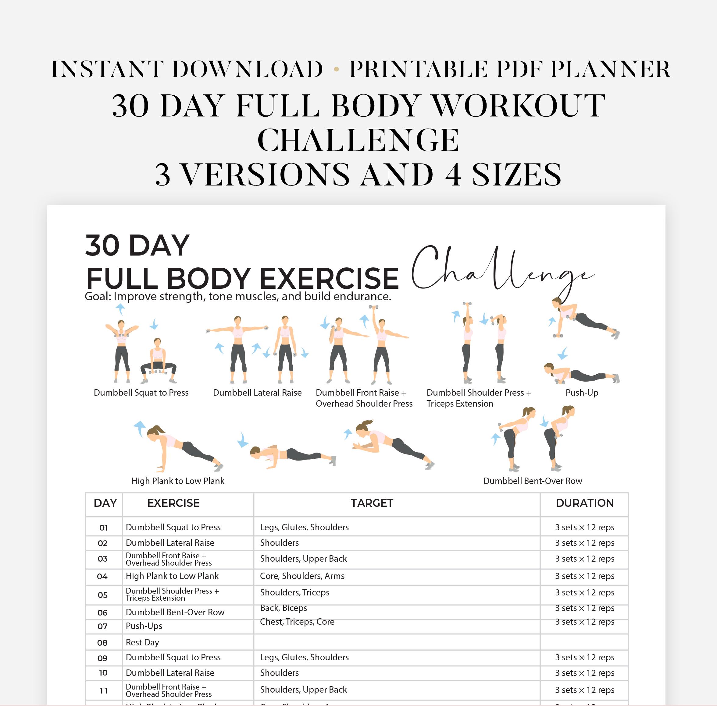 30 Day Full Body Workout Challenge Printable | Full Body Workout Plan ...