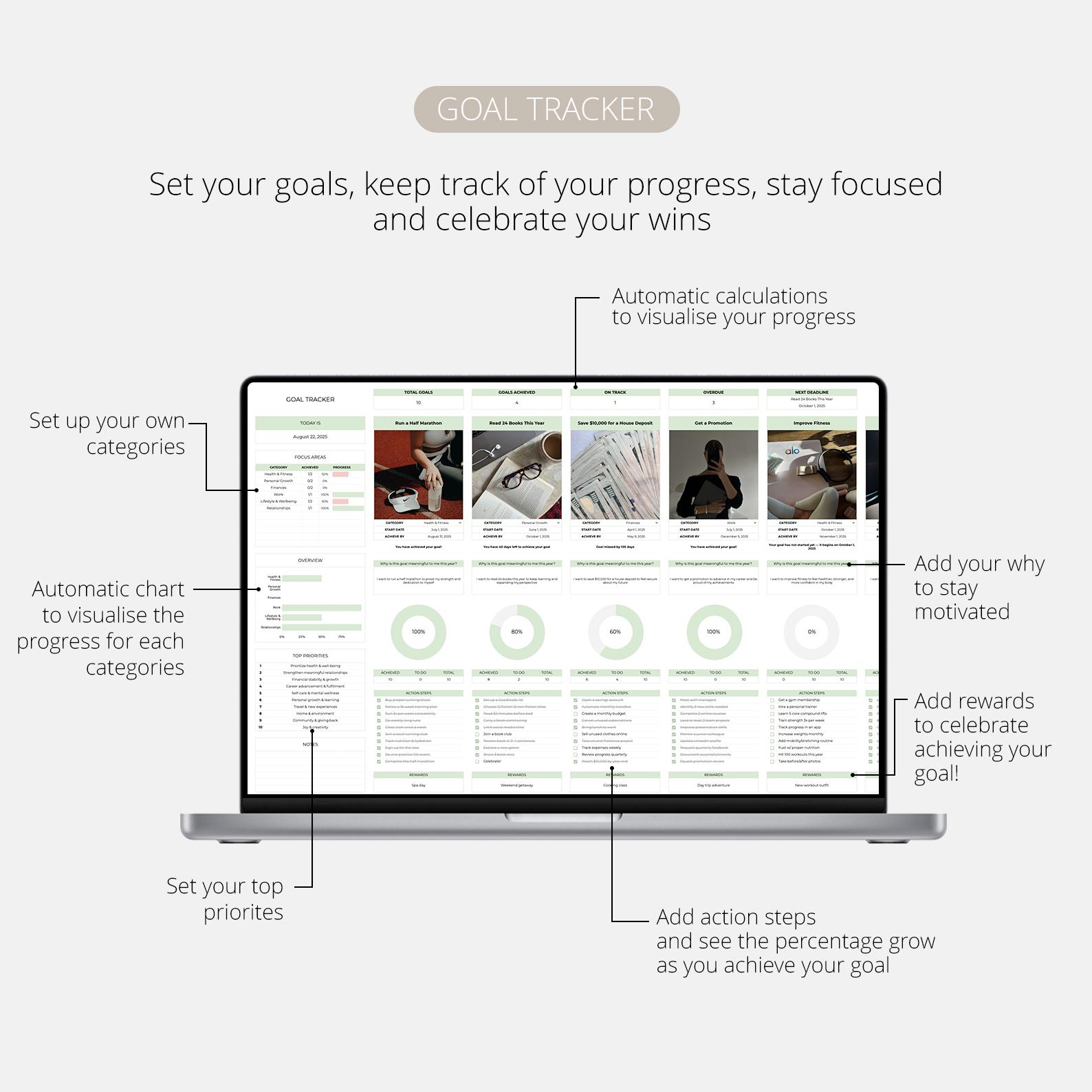 Goal Planner Spreadsheet Google Sheets Goal Tracker Excel SMART Goal ...