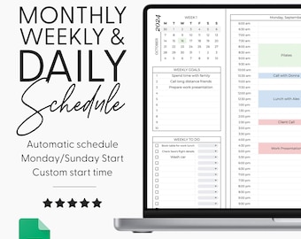 Digital Planner Spreadsheet for Google Sheets, To Do List, Monthly Calendar, Daily Schedule, Daily Routine Task Tracker, To-do Work Planner