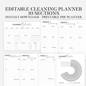 ADHD cleaning planner bundle pdf editable canva,Home cleaning schedule,Weekly,Monthly,Yearly Cleaning Checklist,Declutter,Family Chore Chart