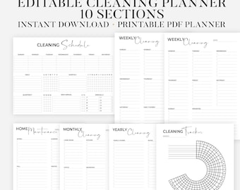 ADHS Reinigungsplaner Bundle PDF bearbeitbar Canva, Reinigungsplan für zu Hause, Checkliste für die wöchentliche, monatliche, Jährliche Reinigung, Declutter, Haushaltstabelle