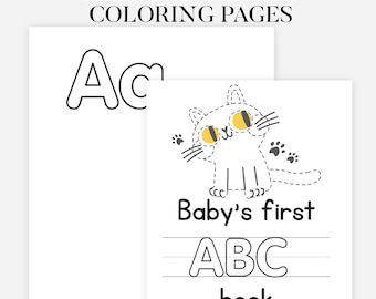ABC Baby Shower Malbuch, digitaler Download, Lerntier Alphabet Malseiten, Babyparty Aktivität, Geschenkidee, druckbar