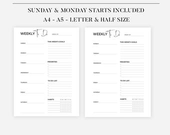 Printable To Do List | Simple Daily, weekly to-do PDF planner checklist | A4 & Us letter size print at home task checklist | Organizer list