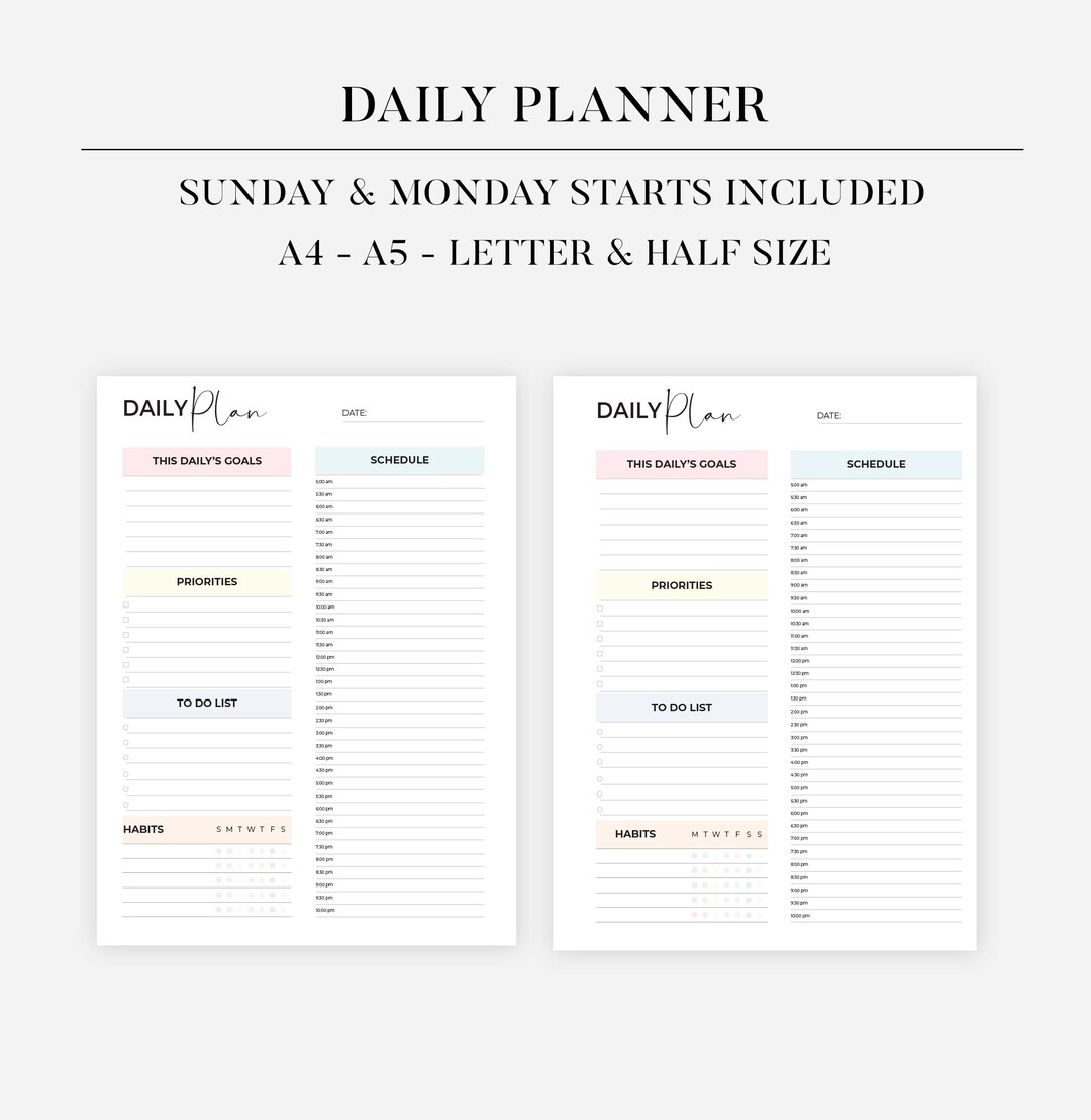 Editable Work Planner Printable Work Day Schedule Template Daily ...
