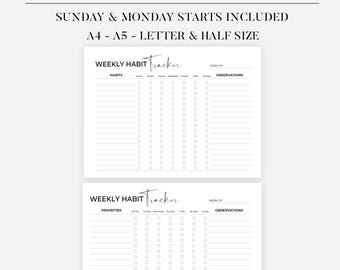Monthly Habit Tracker Printable Landscape Page, Habit Tracker Template, Routine Tracker, 30 Day Habit Challenge, A4/Letter, Instant Download