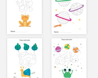 20 Tracing Worksheets, Preschool Trace Sheets, Handwriting Practice, Homeschool busy book, Preschool to Kindergarten, Kids Tracing