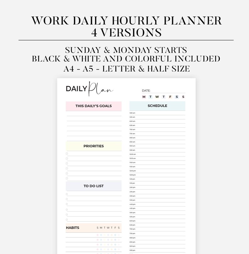 Printable Work Planner Printable Work Day Schedule Template Daily ...