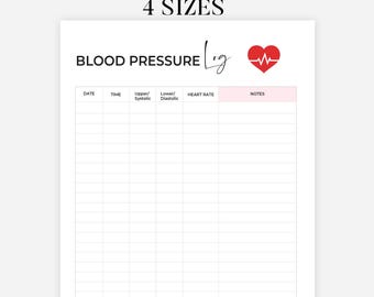 Blood Pressure Log Printable Blood Pressure Chart, Blood Pressure Tracker Sheet, Weekly Blood Pressure Log, BP Chart, Instant Download PDF