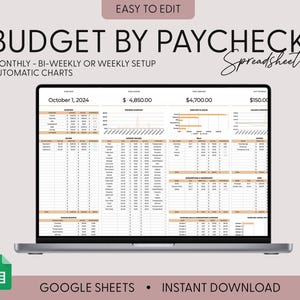 Budget Planner for Google Sheets, Monthly Budget Spreadsheet, Budget By Paycheck Tracker, Weekly Budget Template, Biweekly Budget, Budgeting