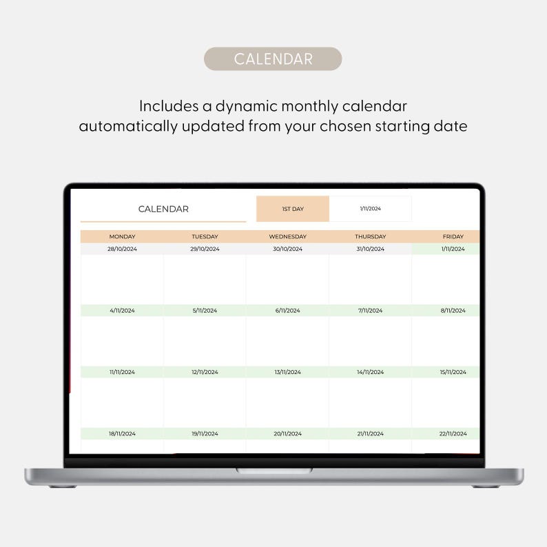 May include: A laptop computer screen displaying a calendar with the dates 28/10/2004 to 22/11/2004. The calendar is labeled "CALENDAR" and includes the days of the week: Monday, Tuesday, Wednesday, Thursday, and Friday.