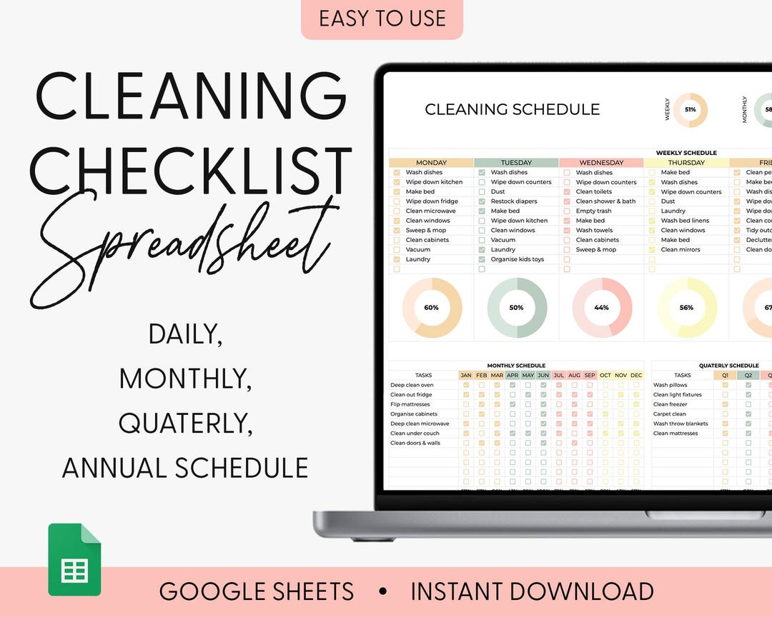 Weekly Cleaning Checklist | Google Sheets Template | Editable Tracker ...