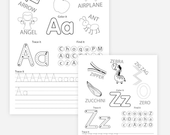 Alphabet Worksheets Printable Tracing Coloring Homeschool Teacher Kids Letters Kindergarten & Prek Toddlers Handwriting Letter Practice