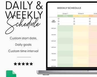 Weekly Planner Spreadsheet for Google Sheets | Weekly Calendar | Daily Schedule Planner | Hourly Schedule Planner | Digital Planner | To Do