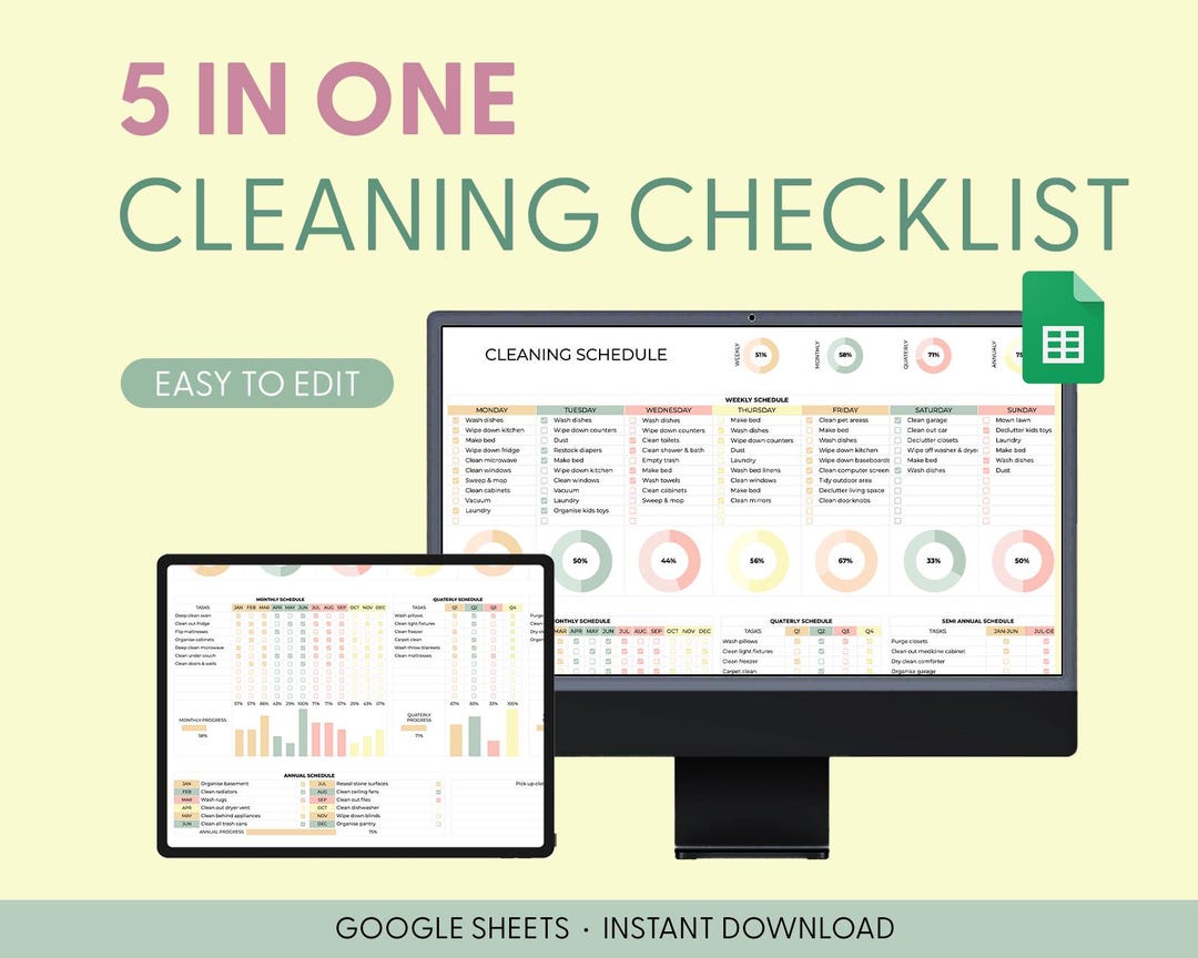 Editable Cleaning Schedule Planner | Google Sheets Docs Printable PDF ...